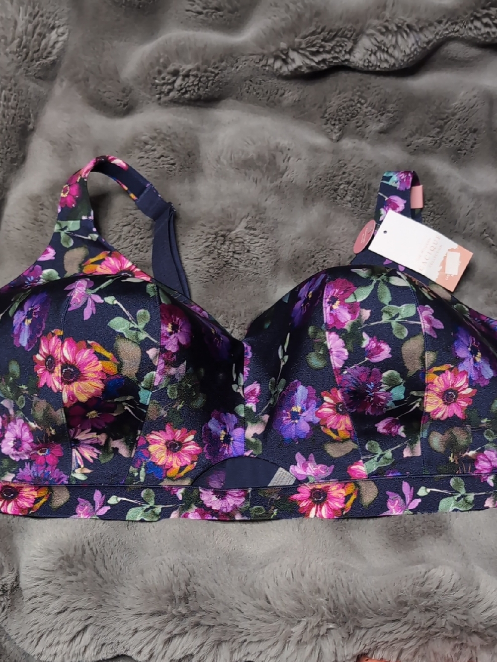 Lane Bryant Cacique Floral Satin Bra in Navy Blue and Purple